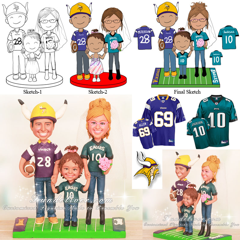 Vikings and Eagles Theme Family Wedding Cake Toppers